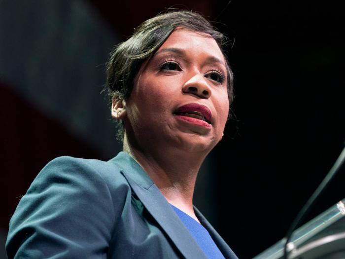 Boston City Councilor and candidate for state attorney general Andrea Campbell speaks during the state's Democratic party convention, Saturday, June 4, 2022, in Worcester, Mass.