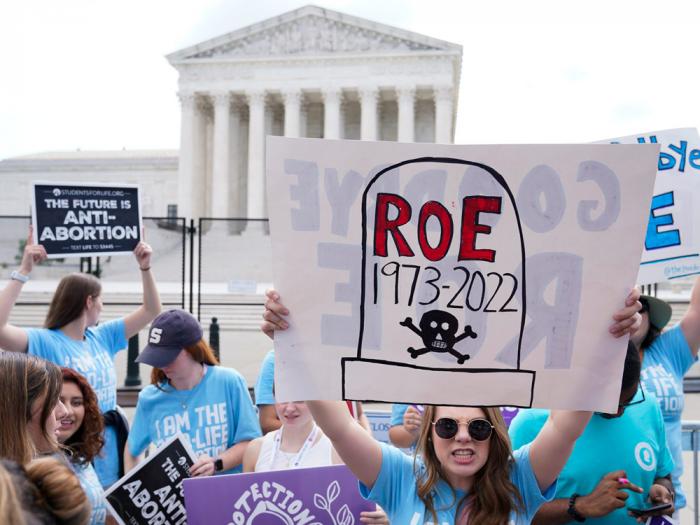  Demonstrators protest about abortion outside the Supreme Court in Washington, June 24, 2022.Nothing has undermined the GOP's momentum more than the Supreme Court's stunning decision to end abortion protections, which triggered a swift backlash even in the reddest of red states over the summer. (AP Photo/Jacquelyn Martin, File)