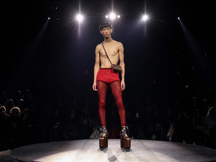 A model wears a creation for the Vivienne Westwood ready-to-wear Spring/Summer 2023 fashion collection presented Saturday, Oct. 1, 2022 in Paris. (Photo by Vianney Le Caer/Invision/AP)