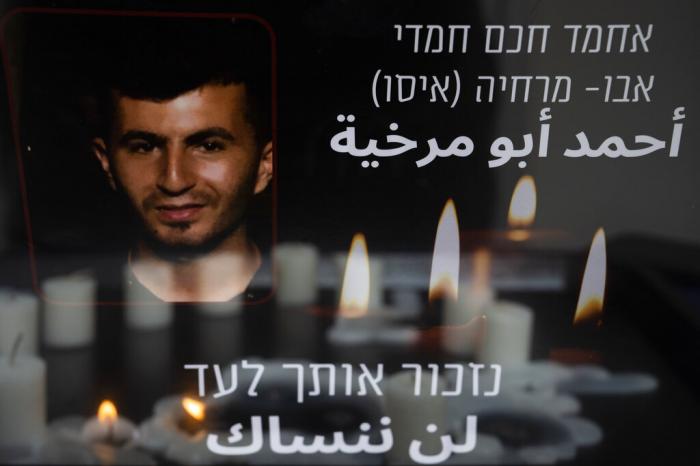Candles lights during a vigil for Ahmad Abu Murkhiyeh, a 25-year-old Palestinian man who was found decapitated in the West Bank city of Hebron, at an LGBTQ shelter in Tel Aviv, Israel.