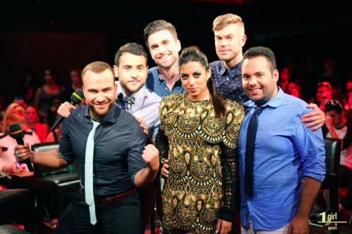 Aliya-Jasmine Sovani, center, with the cast of "1 Girl 5 Gays."