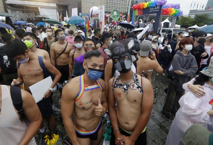 Participants gather during the annual Taiwan LGBT Pride parade in Taipei, Taiwan, Saturday, Oct. 29, 2022. 