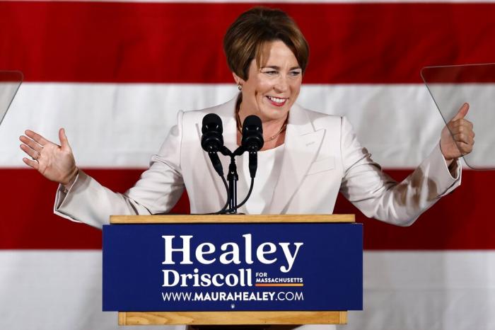 Massachusetts Gov.-elect Maura Healey speaks during a Democratic election night party Tuesday, Nov. 8, 2022, in Boston.