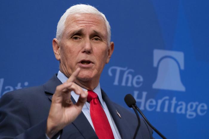 Former Vice President Mike Pence speaks at the Heritage Foundation, a conservative think tank, in Washington.