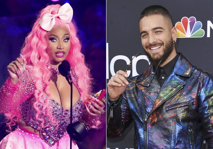 Nicki Minaj, left, Maluma, right