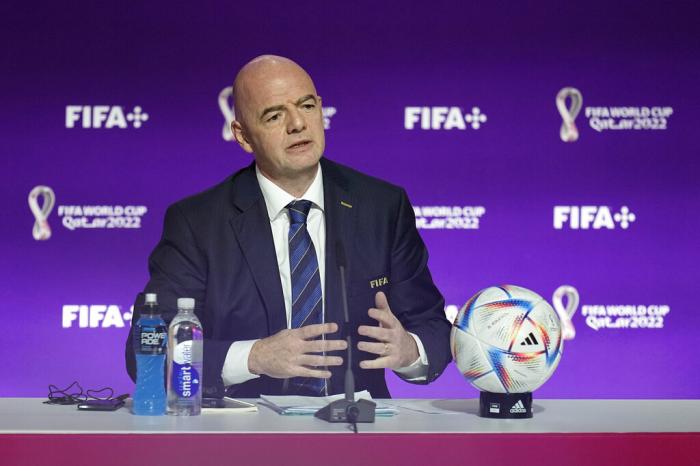 FIFA President Gianni Infantino speaks at a press conference Saturday, Nov. 19, 2022 in Doha, Qatar.
