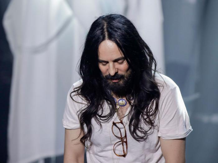 Designer Alessandro Michele acknowledges the applause of the audience at the end of Gucci's Fall/Winter 2020/2021 collection, presented in Milan, Italy, Feb, 19, 2020. 