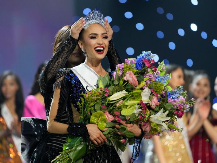 Miss USA R'Bonney Gabriel reacts as she is crowned Miss Universe during the final round of the 71st Miss Universe Beauty Pageant, in New Orleans on Saturday, Jan. 14, 2023. (AP Photo/Gerald Herbert)