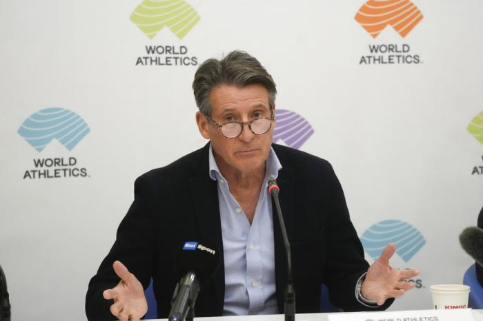World Athletics President Sebastian Coe holds a press conference at the conclusion of the World Athletics meeting at the Italian National Olympic Committee, headquarters, in Rome, Nov. 30, 2022. 