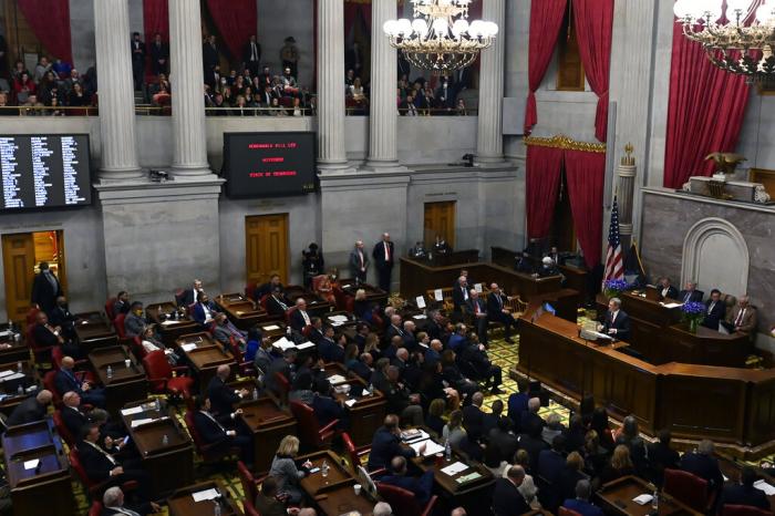 Tennessee Gov. Bill Lee delivers his State of the State address in the House Chamber.