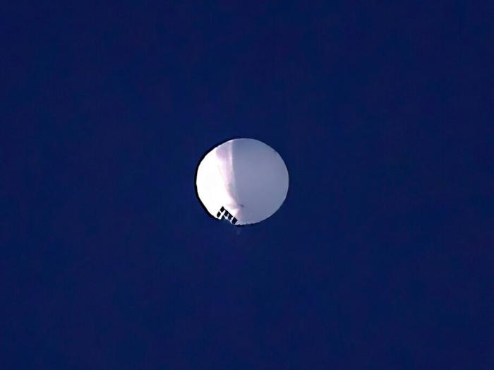 A high altitude balloon floats over Billings, Mont., on Wednesday, Feb. 1, 2023. 