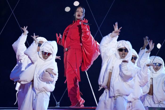 Rihanna performs during the halftime show at the NFL Super Bowl 57 football game between the Kansas City Chiefs and the Philadelphia Eagles, Sunday, Feb. 12, 2023, in Glendale, Ariz. 