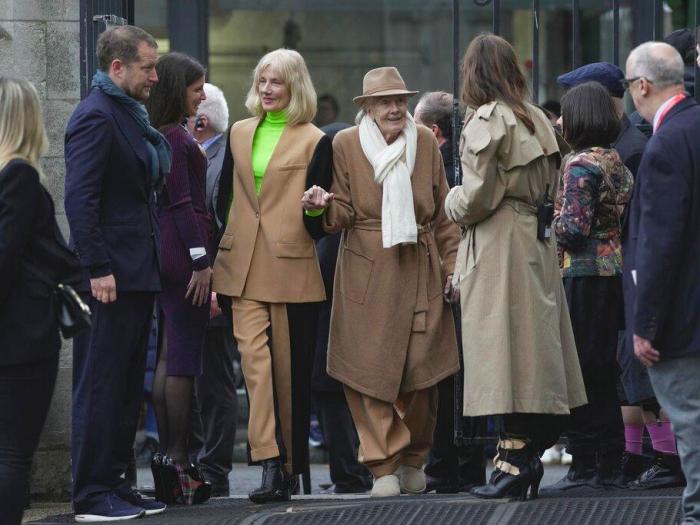 Joely Richardson, center left, and Vanessa Redgrave, center right, arrive for a memorial service to honour and celebrate the life of Dame Vivienne Westwood at Southwark Cathedral, in London.
