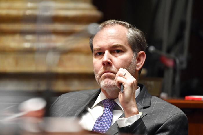 Kentucky state Sen. Max Wise listens to the proceedings during the opening day of the state Legislature in Frankfort, Ky., on Jan. 3, 2023.