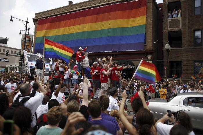 The Stanley Cup makes an appearance during the Gay Pride Parade in Chicago, Sunday June 27, 2010. 