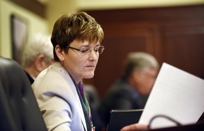 Democratic Rep. Melissa Wintrow, of Boise, looks at a paper before presenting legislation at the House Judiciary, Rules and Administration Committee meeting in the House Hearing Room in the Idaho Statehouse, Feb. 15, 2016.