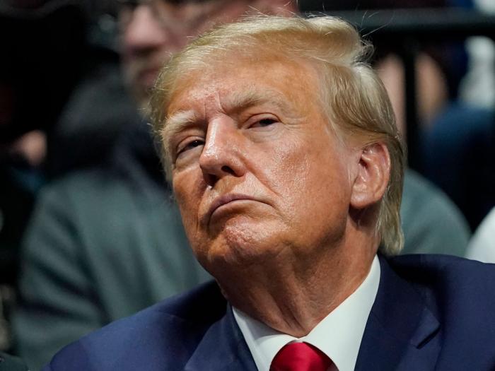 - Former President Donald J. Trump watches the NCAA Wrestling Championships, Saturday, March 18, 2023, in Tulsa, Okla. (AP Photo/Sue Ogrocki, File)