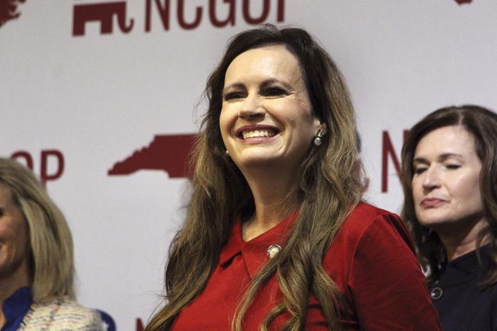 North Carolina state Rep. Tricia Cotham announces she is switching affiliation to the Republican Party at a news conference Wednesday, April 5, 2023, at the North Carolina Republican Party headquarters in Raleigh, N.C.