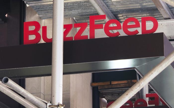 The entrance to BuzzFeed in New York is seen on Nov. 19, 2020. 