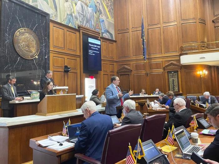 Indiana Republican Rep. Martin Carbaugh speaks before the House on Thursday, April 27, 2023, at the Indiana Statehouse in Indianapolis.