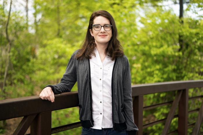 Erin Stille, a transgender woman, poses for a portrait, in St. Peters, Mo.