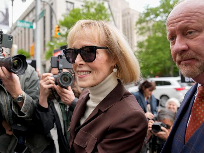 E. Jean Carroll arrives at Manhattan federal court, Tuesday, May 9, 2023, in New York. A jury in New York City is set to begin deliberations in a civil trial over Carroll's claims that Donald Trump raped her in a luxury Manhattan department store.(AP Photo/John Minchillo
