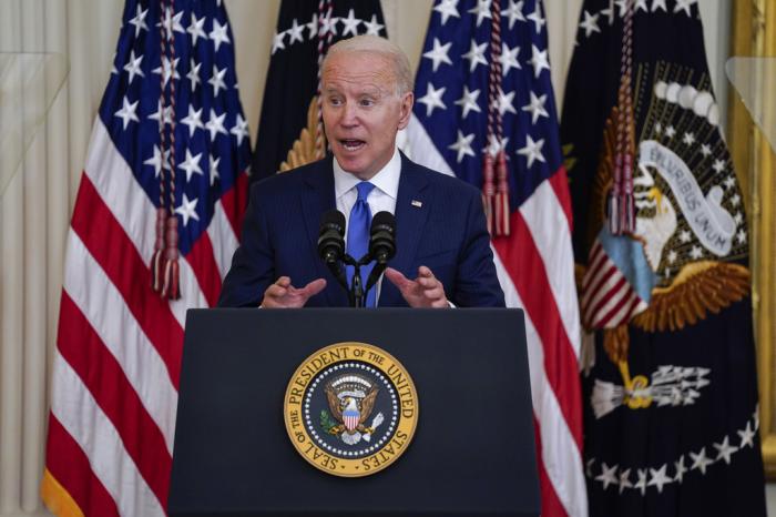 President Joe Biden speaks during an event to commemorate Pride Month, in the East Room of the White House, on June 25, 2021, in Washington