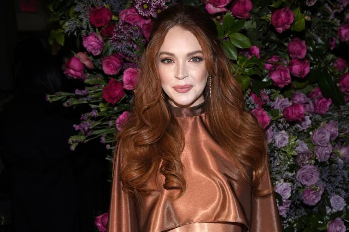 Lindsay Lohan appears the Christian Siriano Fall/Winter 2023 fashion show in New York, Feb. 9, 2023.