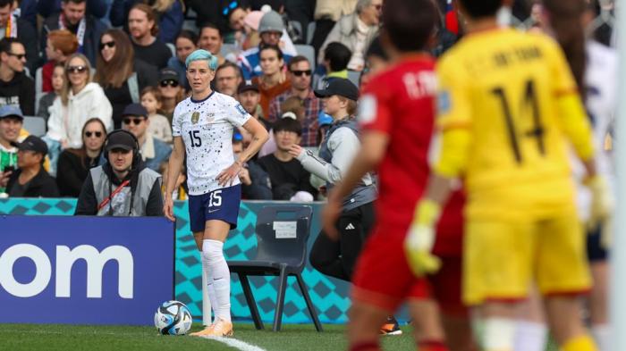 United States' Megan Rapinoe prepares for a corner kick during the Women's World Cup Group E soccer match between the United States and Vietnam in Auckland, New Zealand, Saturday, July 22, 2023. 