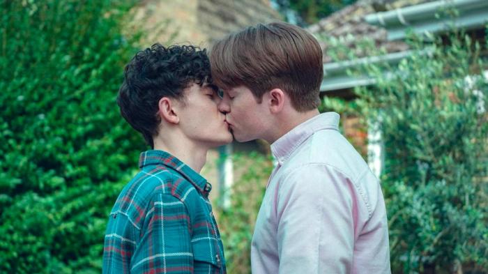 Joe Locke, left, and Kit Connor, right, in a scene from "Heartstopper." 