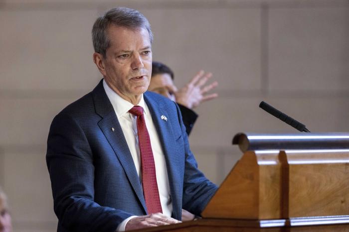 Nebraska Gov. Jim Pillen delivers his State of the State on Wednesday, Jan. 25, 2023, at the the state Capitol in Lincoln, Neb. 