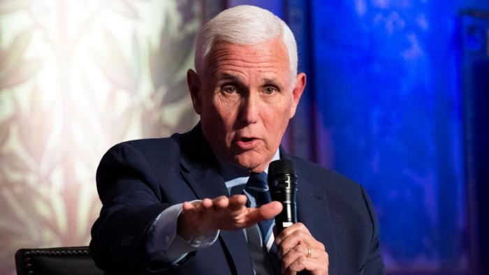 Republican presidential candidate and former Vice President Mike Pence speaks, Tuesday, Oct. 3, 2023, during an Associated Press 2024 GOP Presidential Candidates Conversations on National Security and Foreign Policy event,