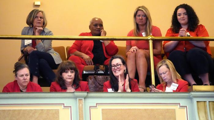 A group of Republican women from throughout the state watch procedures in the Senate chamber at the state Capitol in Jackson, Miss., Thursday, May 2, 2024.