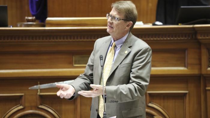 South Carolina Sen. Richard Cash, R-Powdersville, speaks in favor of a bill that would ban gender-affirming care for transgender minors on Wednesday, May 1, 2024, in Columbia, S.C. 