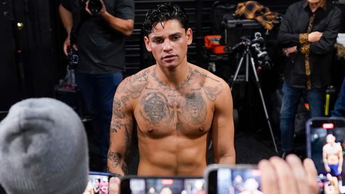 Ryan Garcia speaks to reporters during a media workout at World Class Boxing Gym on April 09, 2024 in Dallas, Texas. (Photo by Sam Hodde/Getty Images)