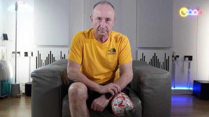 Infected blood victim Brendan West poses for a photograph at his home in Farnborough, Hampshire, England, Thursday March 28, 2024. 