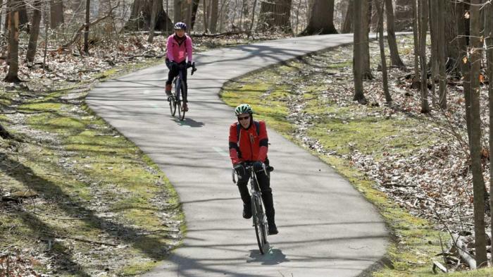 A couple cycles in the Cleveland MetroParks in Parma Heights, Ohio on March 25, 2020