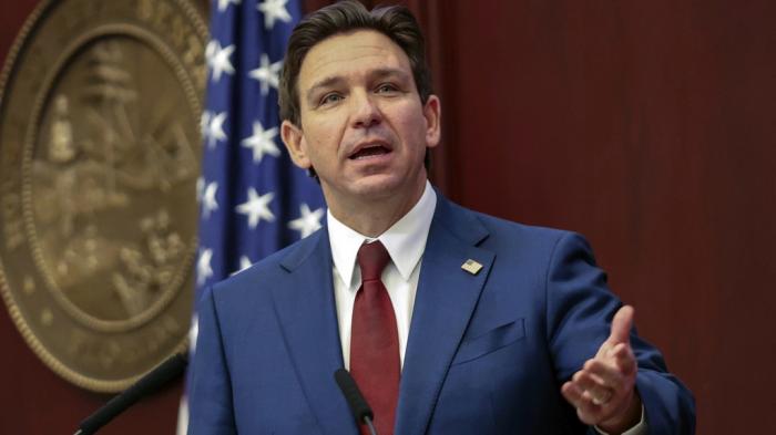 Florida Gov. Ron DeSantis gives his State of the State address during a joint session of the Senate and House of Representatives in Tallahassee, Fla., Jan. 9, 2024. 