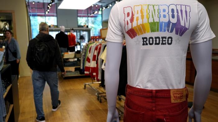 2024 Levi's Pride collection tee is displayed at Levi's Store in downtown Chicago, Monday, June 10, 2024.