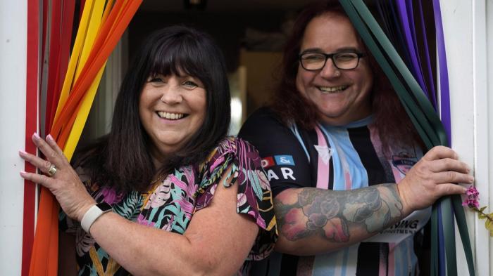 Avril Clark, left, and Lucy pose for a photograph during an interview at their house in London, Tuesday, June 11, 2024.