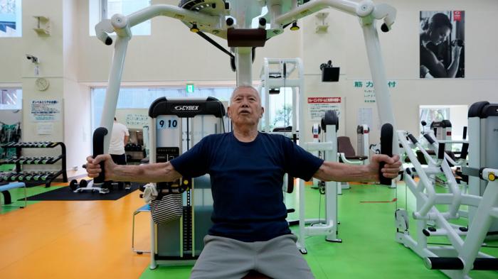 Shigeo Takahashi, 83, uses a pec deck machine as he works out at the Fukagawa Sports Center in Tokyo, Wednesday, June 12, 2024. If you are getting up there in years, weight-resistance training might deliver unexpected benefits. (AP Photo/Hiro Komae)