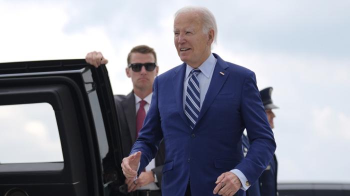 President Joe Biden arrives at Dobbins Air Reserve Base, Thursday, June 27, 2024, in Marietta, Ga., en route to Atlanta to attend the presidential debate. 