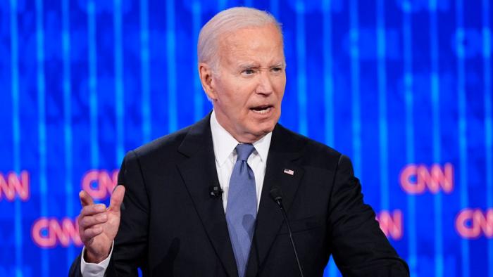 President Joe Biden speaks during a presidential debate with Republican presidential candidate former President Donald Trump, Thursday, June 27, 2024, in Atlanta. (AP Photo/Gerald Herbert, File)