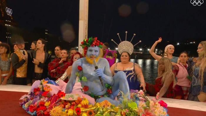 Drag queens perform as part of the Olympics opening ceremony in Paris.