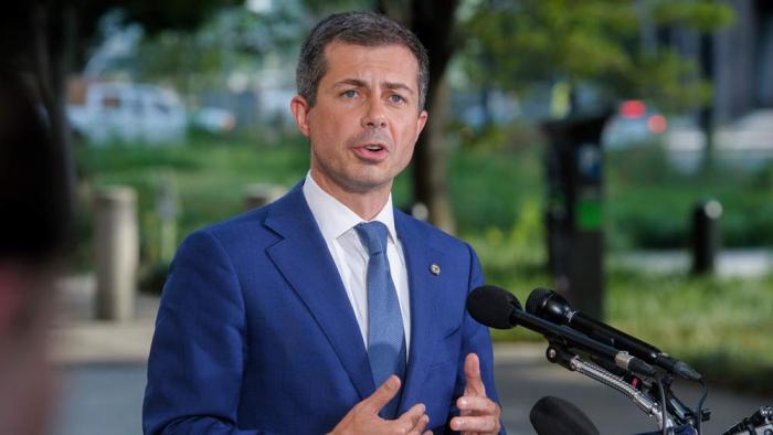 Transportation Secretary Pete Buttigieg offers remarks on the continued flight disruptions affecting Delta Air Lines passengers and DOT's investigation into Delta, at the U.S. Department of Transportation, Tuesday, July 23, 2024, in Washington. (AP Photo/Rod Lamkey, Jr.)