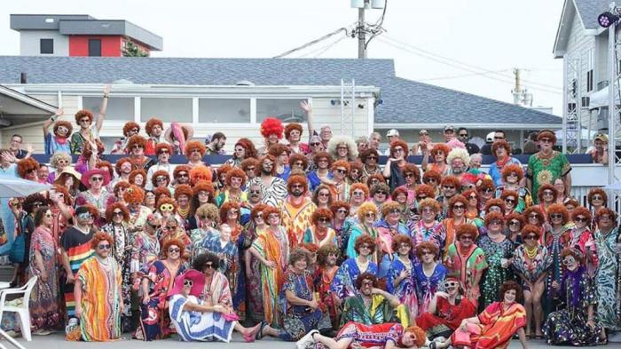 Participants in the Mrs. Roper Caftan Gathering at the Ice Palace on Fire Island