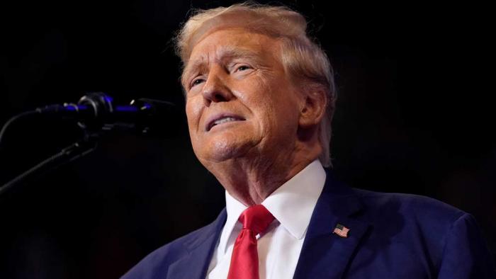 Republican presidential nominee former President Donald Trump speaks at a campaign rally at the Mohegan Sun Arena at Casey Plaza, Saturday, Aug. 17, 2024, in Wilkes-Barre, Pa.