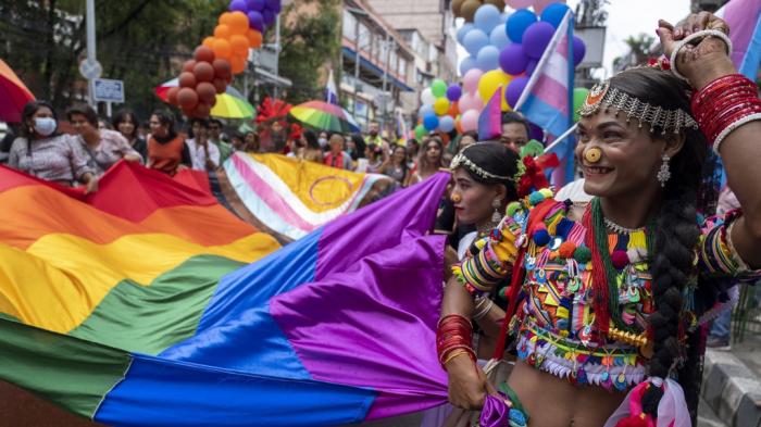 LGBTQ+ people and their supporters rally during the annual pride parade, in Kathmandu, Nepal, Tuesday, Aug. 20, 2024.