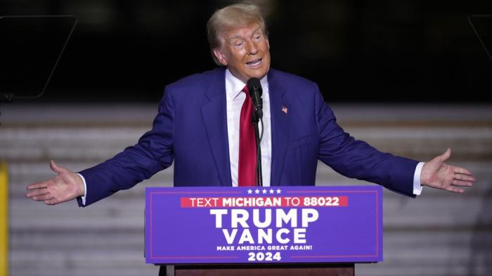 Republican presidential nominee former President Donald Trump speaks during a campaign event at Alro Steel, Thursday, Aug. 29, 2024, in Potterville, Mich. 