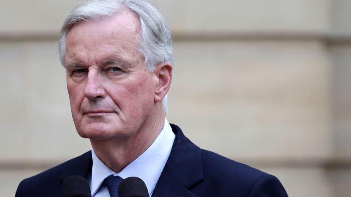 New French prime minister Michel Barnier looks on right during the handover ceremony, Thursday, Sept. 5, 2024 in Paris